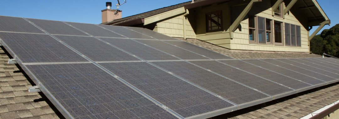 solar panels on roof of house.