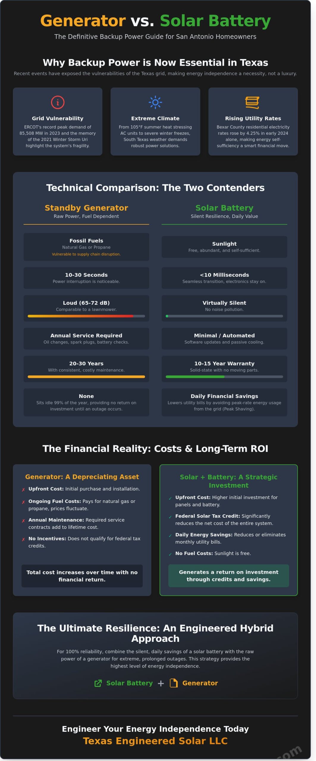Generator vs. Solar Battery in Texas: Which is Best for San Antonio Homes in 2026?