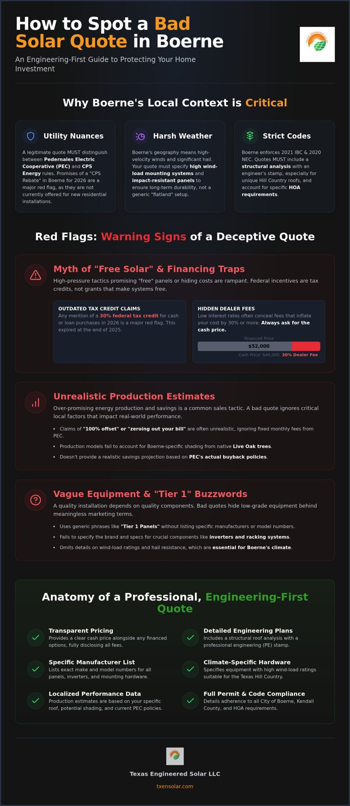 How to Spot a Bad Solar Quote in Boerne: 2026 Homeowner’s Red Flag Guide